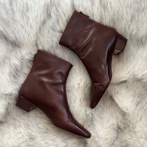 JCrew Roxie Elegant Brown Leather Ankle Boots Clean Girl Classic